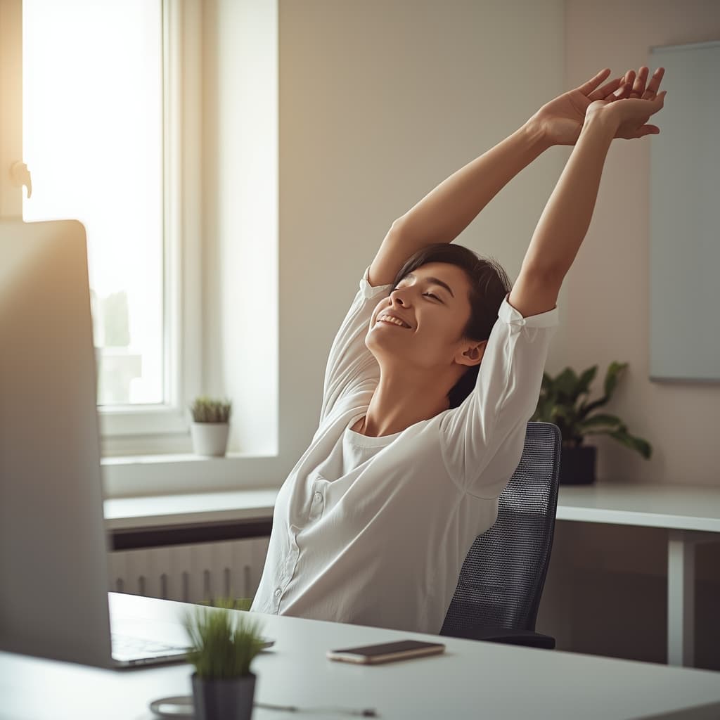 Person taking mindful break at desk